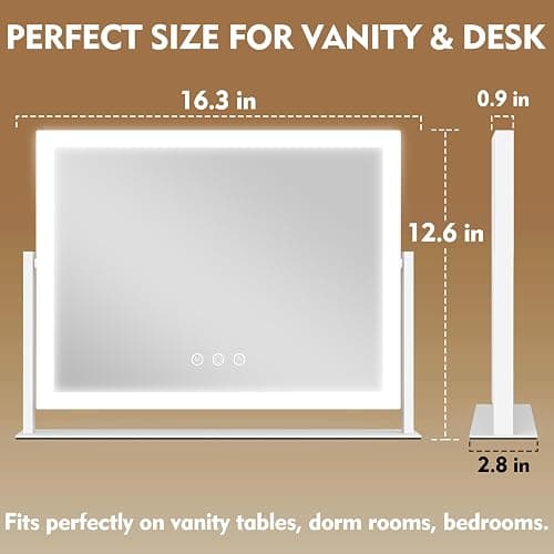 ROLOVE Lighted Makeup Mirror 16.3"x12.6", Hollywood Vanity Mirror with 10X Magnifier, 3 Color LED Lighting Modes, Smart Touch Control & 360° Rotation, Tabletop Makeup Mirror (White, Gift Ready) thumbnail 2