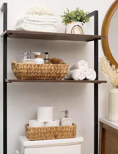StorageWorks Hand-Woven Large Storage Baskets with Wooden Handles, Water Hyacinth Wicker Baskets for Organizing, 2-Pack thumbnail 7