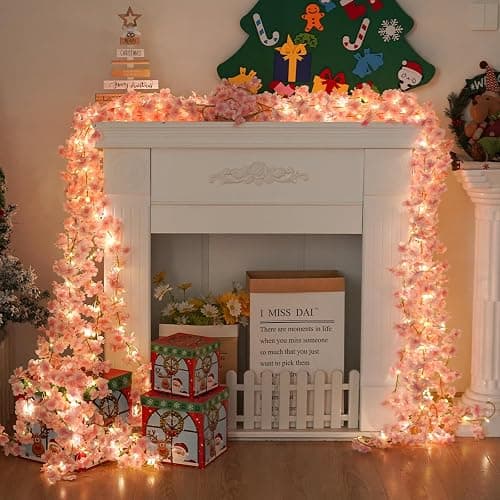 Cherry Blossom String Lights Artificial Flowers Outdoor Hanging Silk Flowers Garland for Wedding Party Home Bedroom Decor Pink Room Decor Aesthetic thumbnail 6