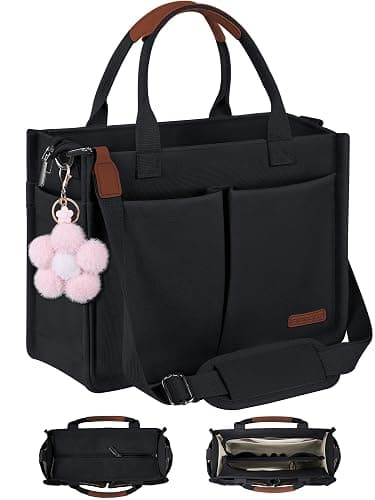 FIORETTO Womens Canvas Tote Bag Purse with Individual Compartment, Zipper Top, Reinforced Bottom & Luggage Sleeve - Image 1
