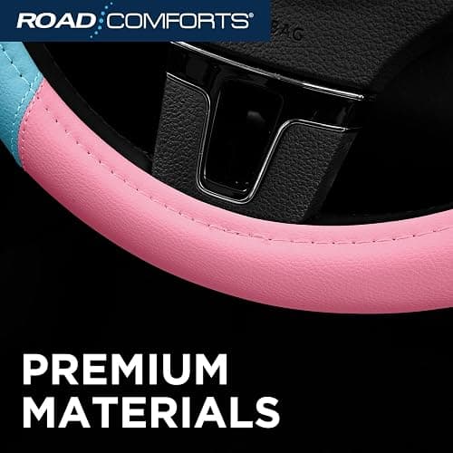 Road Comforts Car Steering Wheel Cover - Microfiber Leather Steering Wheel Wrap Sports 14.5-15 Inch Steering Wheel Cover Non-Slip for Men Women Pink & Blue Color thumbnail 7