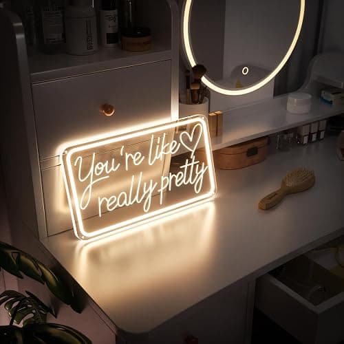 You'Re Like Really Pretty Neon Sign, Warm White Led Neon Signs for Wall Decor,You'Re Like Really Pretty Led Light Sign for Girls Room Vanity Bedroom Offices Decor Boutique Really Her Signs thumbnail 6