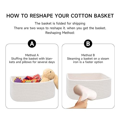 MiniArk Small Storage Baskets for Organizing | Closet Organizer Bins | Shelf Toy Basket | Woven Rope Baskets | Cube Decorative Box | Shallow Basket | 11.5x7.5x4.7” | 3 Packs Off White thumbnail 7