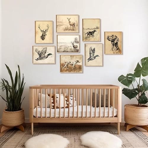 Vintage Nursery Wall Art Decor Baby Boy Room Prints Hunting Animal Canvas Wall Decor Woodland Nursery Pictures Rustic Animal Sketch Poster Vintage Cabin Artwork for Kids Bedroom 8x10x8 Inch Unframed thumbnail 3