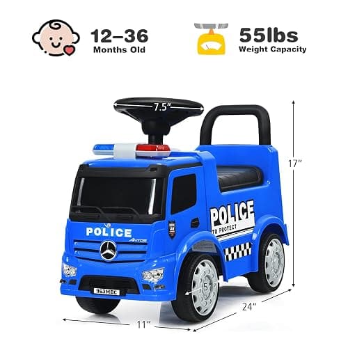 HONEY JOY Ride On Push Car, Licensed Mercedes Benz Push Cars for Toddlers w/Horn, Music, Lights, Under Seat Storage, Foot-to-Floor Ride On Fire Truck Toy for Kids Boys Girls 1-3, Blue thumbnail 3