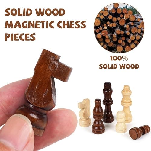 Magnetic Travel Chess Set 12-inch Wooden Magnetic Chess Board 2 Extra Queen Folding Chessboard for Storage Toys & Games for Adults Vintage Chess Game – Family Board Games Educational Toy Sets thumbnail 5