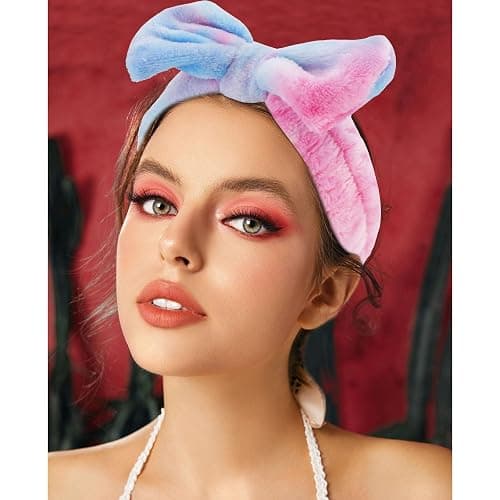 VELSCRUN Spa Headbands for Wash Face, Makeup Headband, Facial Skincare Headbands, 5 Pcs Purple Colourful Puffy Sponge Spa Headband Bow Tie Hair Band Hair Clips Wristband Set Women Girls Accessories thumbnail 9
