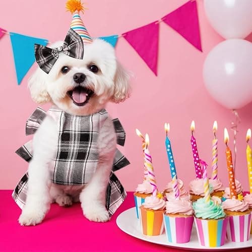 PETCARE Cute Dog Dress Clothes for Small Dogs Cats Girl Female Pink Plaid Bow Tie Dog Harness Dresses Leash Set with Pearls Bow Accessories Birthday Puppy Dress Shih Tzu Yorkies Chihuahua Outfits thumbnail 7