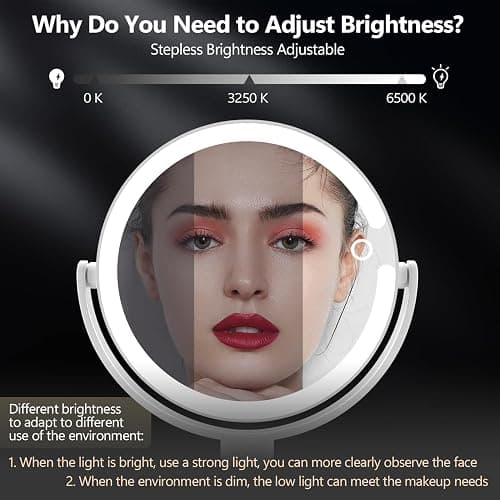 MIYADIVA Makeup Mirror with Lights,20X Magnifying Mirror with Light and Touch Switch,Vanity Mirror with 3 Color Light and 80 LEDs,2-Sided Lighted Magnified Mirror 8.8 Inches thumbnail 6