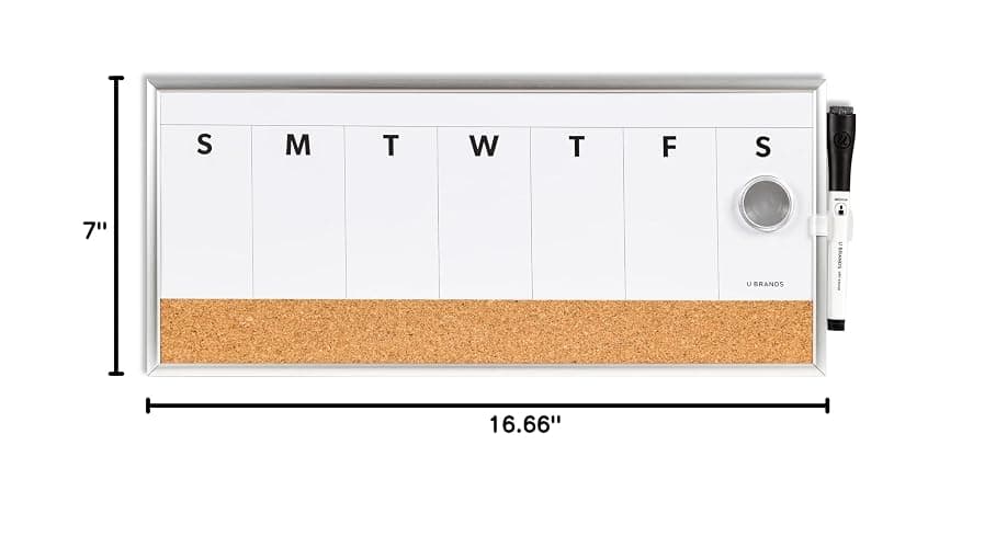 U Brands Dry Erase Weekly Combo Board, 7" x 16-2/3" Inches, Office Supplies, Silver Aluminum Frame, Pack of 1 (4585U03) thumbnail 3