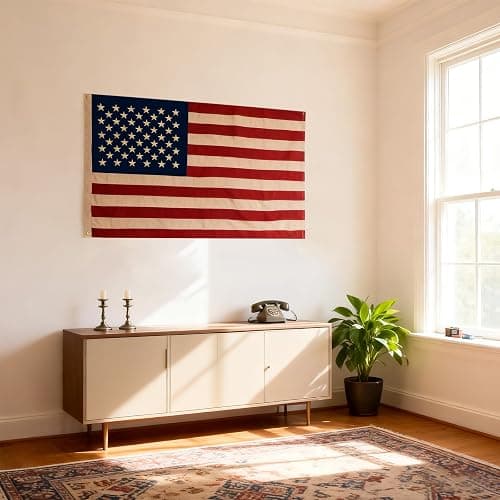 Vintage American Flag 3x5 Ft 100% Cotton Embroidered Tea Stained American Flags Heavy Duty Antiqued USA 250th Anniversary Banner for Outside with 2 Brass Grommets thumbnail 2