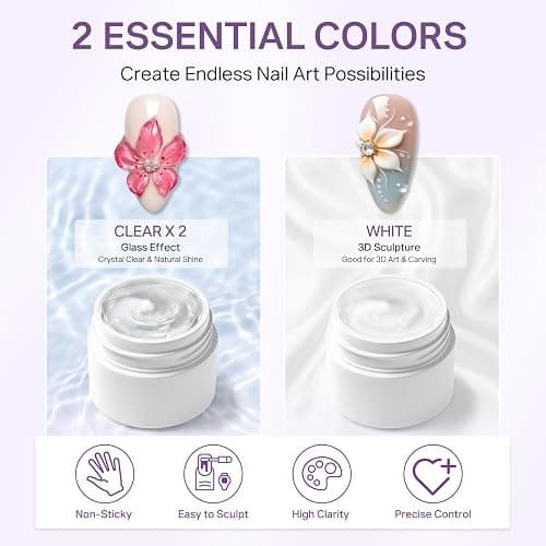 MIZHSE 3PCS 3D Sculpting Gel Nail Art Clear White 5 in 1 Solid Molding Gel | Hard Gel for Nails Non-Sticky U V LED Builder Building Gel Set with Dual Forms for Beginners Salon Home DIY thumbnail 4