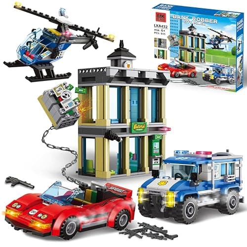 City Police Bank Building Sets, Compatible with Lego Police Bank, Includes Car, Bank, Helicopter, Police Chase Building Blocks Toy Set Gift for Kids 6 Plus Years Old（655 PCS） - Image 1