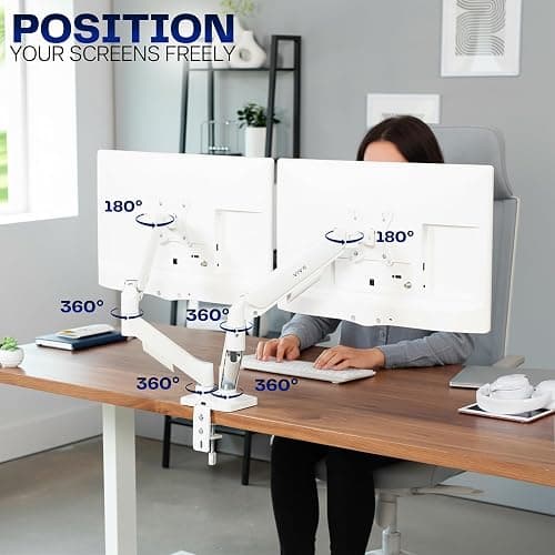 VIVO Dual Monitor up to 32 inches and 19.8 lbs per Screen, Mechanical Arm Desk Mount, Articulating Counterbalance, VESA Stand, Classic, White STAND-V002OW thumbnail 5