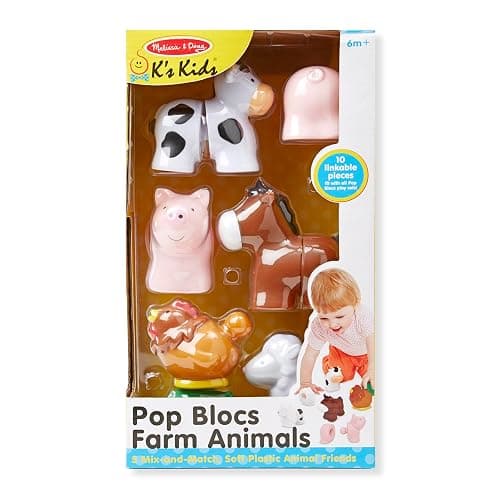 Melissa & Doug Pop Blocs Farm Animals Educational Baby Toy - 10 Linkable Pieces thumbnail 6