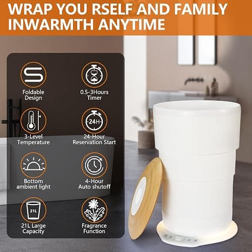 Uoxfill Upgrade Foldable Towel Warmer for Bathroom - 23L Luxury Heated Towel Warmers Bucket with Time Setting,Auto Shut Off,Fits Up to Two 40"X70" Oversized Towels,Bathrobes,Blankets White thumbnail 3