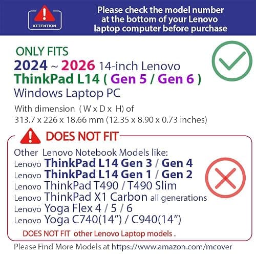mCover case ONLY Compatible for 2024-2025 14" Lenovo ThinkPad L14 Gen 5/6 Series Windows Notebook Computers(NOT Fitting Any Other Lenovo Models)- Black thumbnail 3