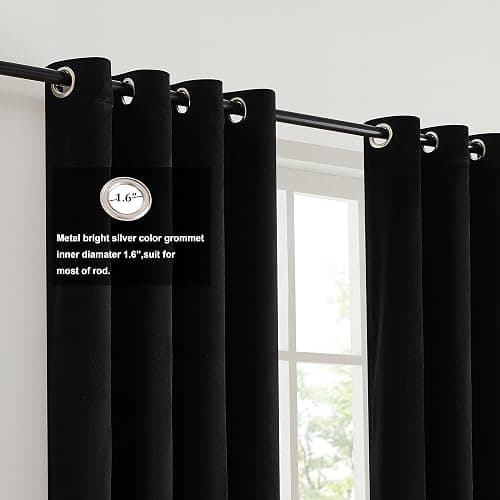 BULBUL Black Gold Color Block Window Curtains Panels 84 inches Long Velvet Farmhouse Drapes for Bedroom Living Room Darkening Treatment with Grommet Set of Black Gold thumbnail 2