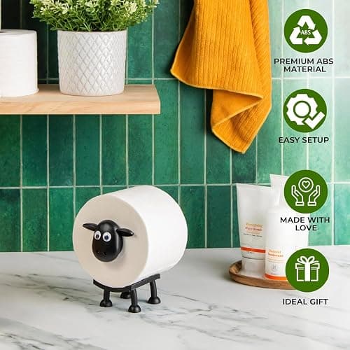 VELENTI Sheep Toilet Roll Holder - Funny Toilet Paper Holder Free Standing Bathroom Set - 3D Printed Black Sheep Loo Roll Holder - Hilarious Tissue Paper Roll Storage - Cute Bathroom Decor - Set of 1 thumbnail 4