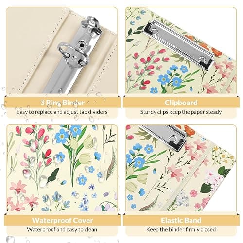 SKYDUE 1 Inch 3-Ring Binder with Clipboard, PU Aesthetic Binder with 5 Dividers, Notepad, Stickers & Pockets for Work and School (Letter Size) thumbnail 5
