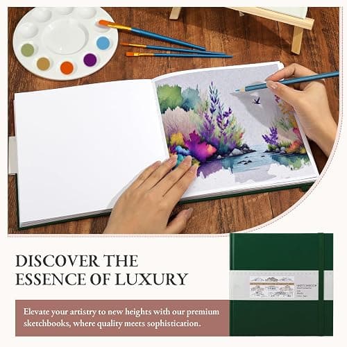 Moinchore Back to School Gifts Square Sketchbook 8 x 8 Inch Hardcover Art Sketch Book Drawing Papers 120 Pages, Mixed Media Journal Notebook with Elastic Closure Sketchbook for Drawing(Green) thumbnail 6