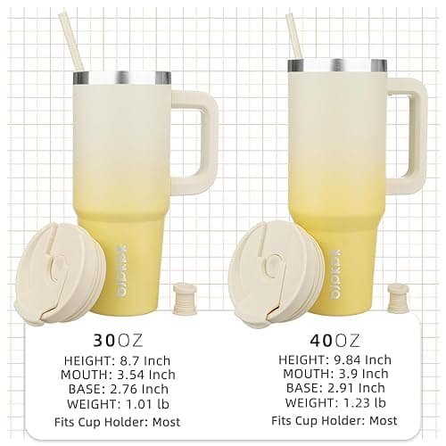 BJPKPK 40 oz Tumbler With Handle Insulated Tumblers With Lid And Straw Stainless Steel Thermal Cup,Lemon thumbnail 6