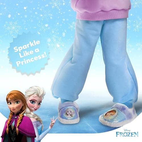 Disney Frozen Elsa and Anna Girls Slippers - Plush Non-Slip Comfy Fluffy Lightweight Warm Comfort Soft Aline Indoor House Slippers (Toddler/Little Kid) thumbnail 2