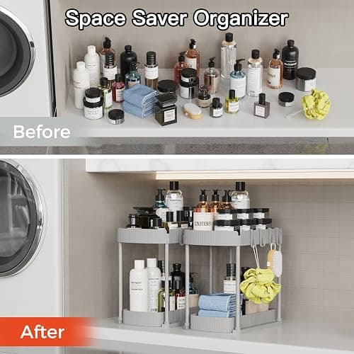 Ukeetap 2 Pack Multi-Purpose Pull-Out Storage Organizers, Under Sink Organizers and Storage for Bathroom & Kitchen, Under Cabinet Organizers and storage, 12.8 Inch, Grey - Gray - 12.8 Inch thumbnail 5