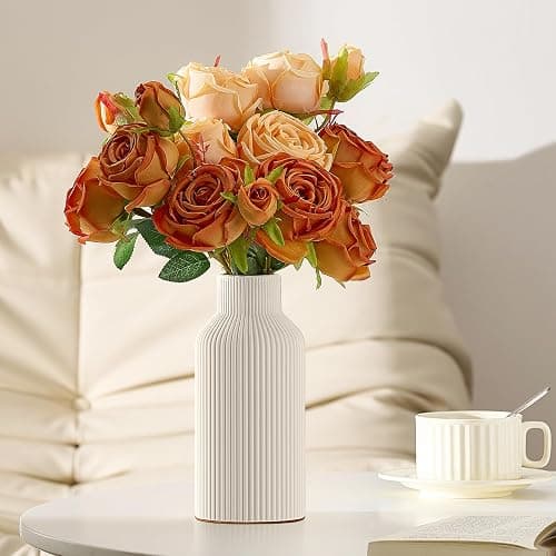 Mfacoy White Ceramic Flower Vase, Minimalist Decor, Modern Home Decorative Vase, Small Pampas Grass Vases For Kitchen, Bedroom, Office, Living Room, Bathroom, Shelf Centerpiece Table Decorations(8 in) thumbnail 4