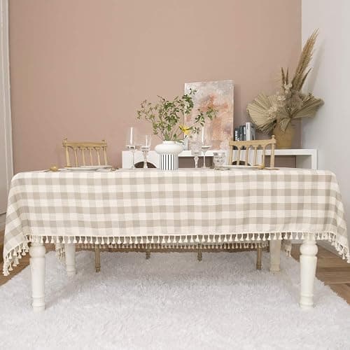 Midsummer Breeze Rustic Checkered Tablecloth, Cotton Gingham Rectangle Table Cloths for Kitchen Dining Restaurant Farmhouse Thanksgiving Christmas Decor (55x84”,Gray Khaki) thumbnail 7
