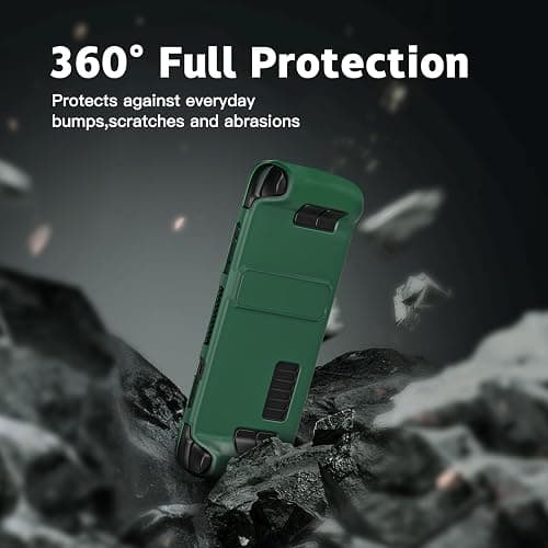 bibuks ﻿Steam Deck Case,Steam Deck OLED Protective Case,Non-Slip Skin Protective Shell Accessories with Kickstand ,2 Screen Protector, 4 Thumb Grip (Green) thumbnail 2