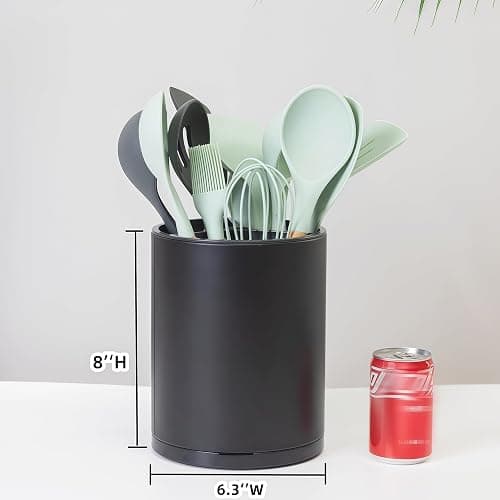 LIBODOUR Kitchen Utensil Holder Extra Large 360°Rotating For Counter Organizer Stainless Steel Storage Cooking Silverware Caddy 3 Compartment Flatware Spoon Spatula Tool Cutlery Container(Black) - Large - black thumbnail 3