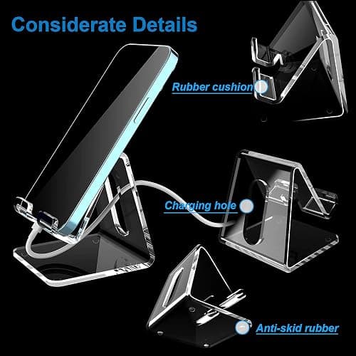Crpich Acrylic Cell Phone Stand, Portable Clear Phone Stand for Desk, Compatible with Phone16 15 14 13 Pro Max Mini 12 11 Plus SE, Switch, Android Smartphone, Pad, Tablet, Desk Accessories thumbnail 3