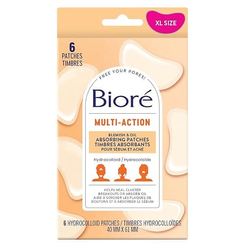 Bioré Multi Action Blemish & Oil Absorbing Acne Patches | Hydrocolloid Patch for Oily Skin, Large Patches, 6Ct - Image 1