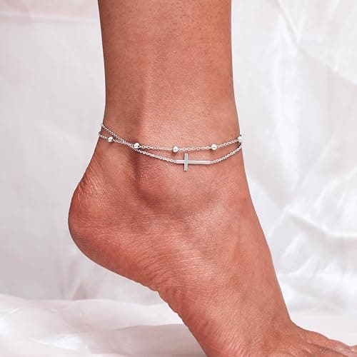 CHIC & ARTSY 925 Sterling Silver Ankle Bracelets for Women, Adjustable Layered Foot Chains with Nature & Symbol Charms, Lightweight Comfort Fit Boho Beach Everyday Jewelry thumbnail 2