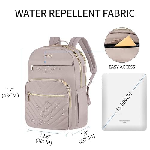 VANKEAN 15.6 Zoll Laptop Rucksack Damen, Schulrucksack wasserdicht Damen Herren Arbeitstasche mit USB Ladeanschluss für Universität Business Arbeit Reisen Camping,Rosa thumbnail 2