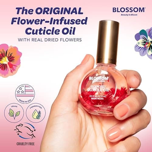 Blossom Cuticle Oil for Nails, Infused with Real Flowers, Rose, 0.5 fl. oz | Hydrating, Moisturizing, Scented Nail Oil Cuticle Care, Made in USA, Jojoba Vitamin, for Skin Flower Liquid, Stuff, Kit thumbnail 3