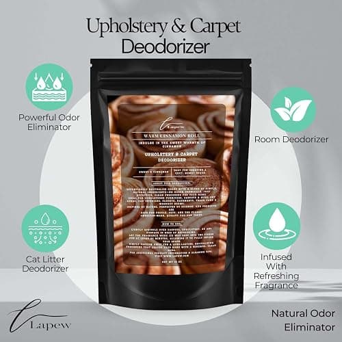Lapew Warm Cinnamon Roll Carpet Freshener Powder 16 oz | Powerful Odor Eliminator for Home | Upholstery Deodorizer | Carpet Deodorizer | Pet Urine | Cat Litter Box thumbnail 4