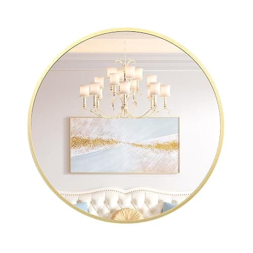 Garvee 24 in Round Mirror for Wall, Gold Metal Frame Circle Mirror, Round Bathroom Mirror for Wall Decor, Rounds Mirror for Entryway, Vanity, Bedroom, Easy to Install - Image 1