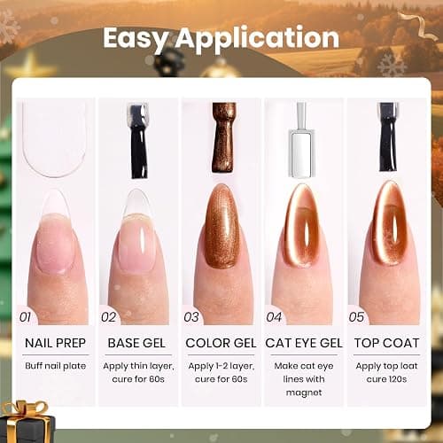 beetles Gel Polish Golden Mirage Cat Eye Gel Nail Polish Set - 6 Colors Glitter Red Green Blue Brown Pink Christmas Gel Nail Kit Magnetic Shine Soak Off UV Winter Salon DIY Manicure Gift for Women thumbnail 7