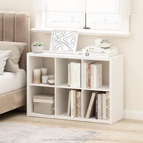 Furinno CUBICLE Book Shelf, 6-Cube Bookshelf, Extra Thick Frame Horizontally & Vertically Reversible Bookcase with Open Back, 14.6" x 44" x 30", for Living Room, Bedroom, Home Office, White thumbnail 2