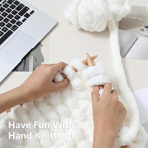 Cozyful Chunky Yarn for Hand Knitting - #10 Chunky Chenille Yarn, Jumbo Big Thick Chunky Yarns for Crocheting, Super Bulky Chunky Knit Blanket Yarns, 8 Skein (25 yds 8 oz Each Skein), Cream thumbnail 6