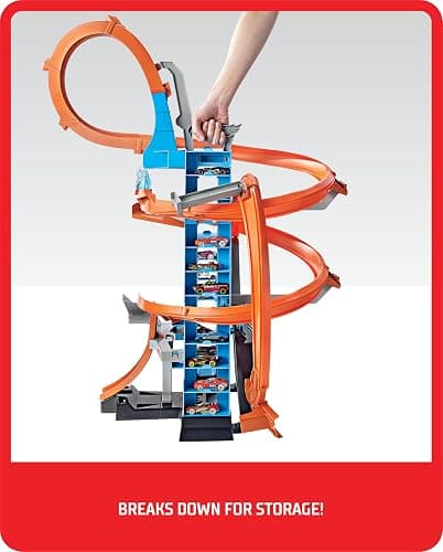 Hot Wheels Sky Crash Tower Track Set, 2.5+ ft / 83 cm High with Motorized Booster, Orange Track & 1 Hot Wheels Vehicle, Race Multiple Cars, Gift for Kids 5 to 10 Years Old & Up thumbnail 3