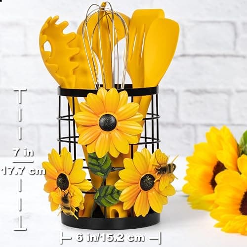 Sunflower Utensil Caddy with Silicone Cooking Utensils thumbnail 6
