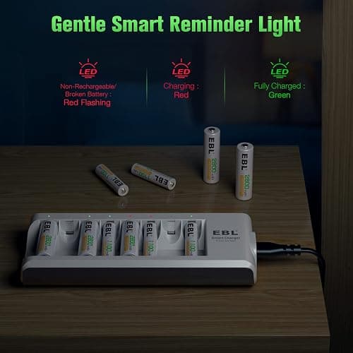 EBL AA AAA Battery Charger, 8-Bay Individual Charger for NiMH NiCD Rechargeable Batteries with AC Plug Fast Charging thumbnail 4
