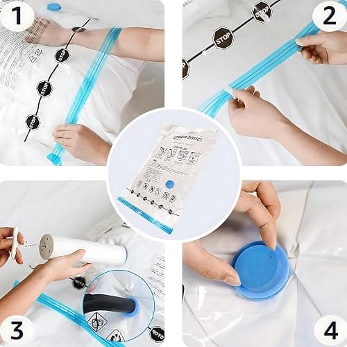 Amazon Basics Vacuum Compression Space Saving Storage Bags with Hand Pump for Clothes Packing, Jumbo, Clear, Pack of 6 thumbnail 6