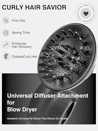 meborll Hair Diffuser, Diffuser Attachment for Hair Dryer, Hair Diffuser for Curly Hair, Universal Diffuser for 1.5-2.4" Hair Blow Dryer Long Thick Curly Wavy Hair, Hair Attchment for Women, Black thumbnail 3