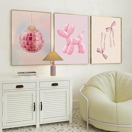 Blue and Pink Preppy Poster Set of 6, Cute Coquette Bow Boots Wall Decor Aesthetic Coastal Canvas Prints Wall Art, Trendy Girls Dorm Decor Cute Pink Bows Wall Decor, for Bedroom Living Room Dorm Home Decor 8x10 Unframed thumbnail 6