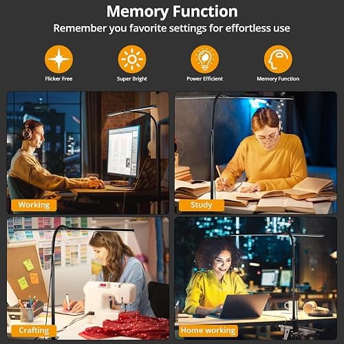 Woputne Desk lamp with Clamp, Super Wide & Bright, 5 Color Modes X 10 Brightness Levels, 960LM(160 Pcs Lamp Beads), 12W Computer Monitor Flexible Table Light, Desk Light for Office,Study, Crafts, Draw thumbnail 5