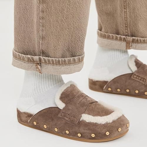 Fur Lined Clogs for Women Fuzzy Studded Slippers Comfortable Slip On Mules Closed Round Toe Fall Winter Casual Flat Shoes thumbnail 2